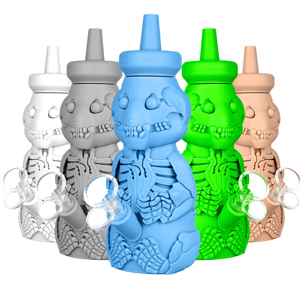 Silicone Honey Bear Skeleton Bubbler-8.5"/14mm F/Colors Vary