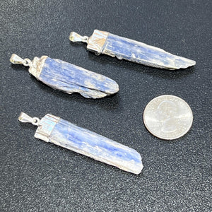 Blue Kyanite Crystal Point Pendant (Silver Plated) Gemstone Jewelry Necklace Supply