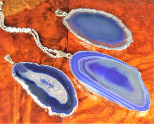 Purple Agate Slice Pendant (Silver Plated Edges) Polished Geode Slice Jewelry