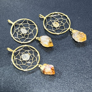 Dreamcatcher Pendant (Citrine Crystal Point)(Gold Plated) Gemstone Jewelry Necklace Supply