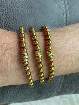 Unisex Gold Hematite Beads Stretch Bracelet