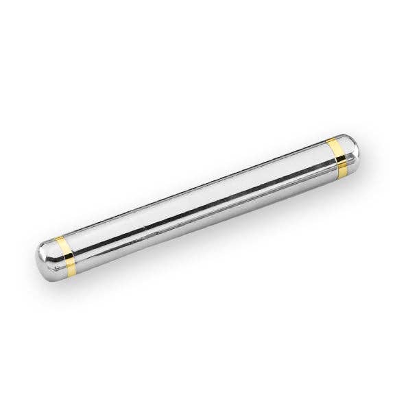 Gold Trim Cigar Tube: Silver w/ gold finish-2604