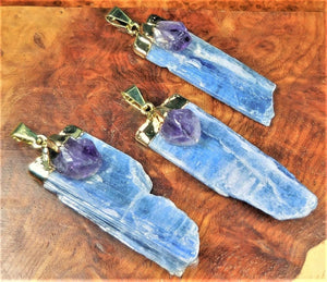 Kyanite Amethyst Crystal Point Pendant Gold Plated Necklace Charm Healing Crystals and Stones Jewelry