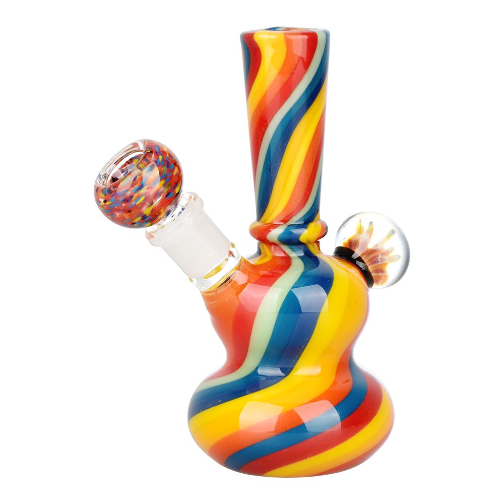 Flowering Rainbow Swirl Glass Water Pipe - 6" / 14mm F