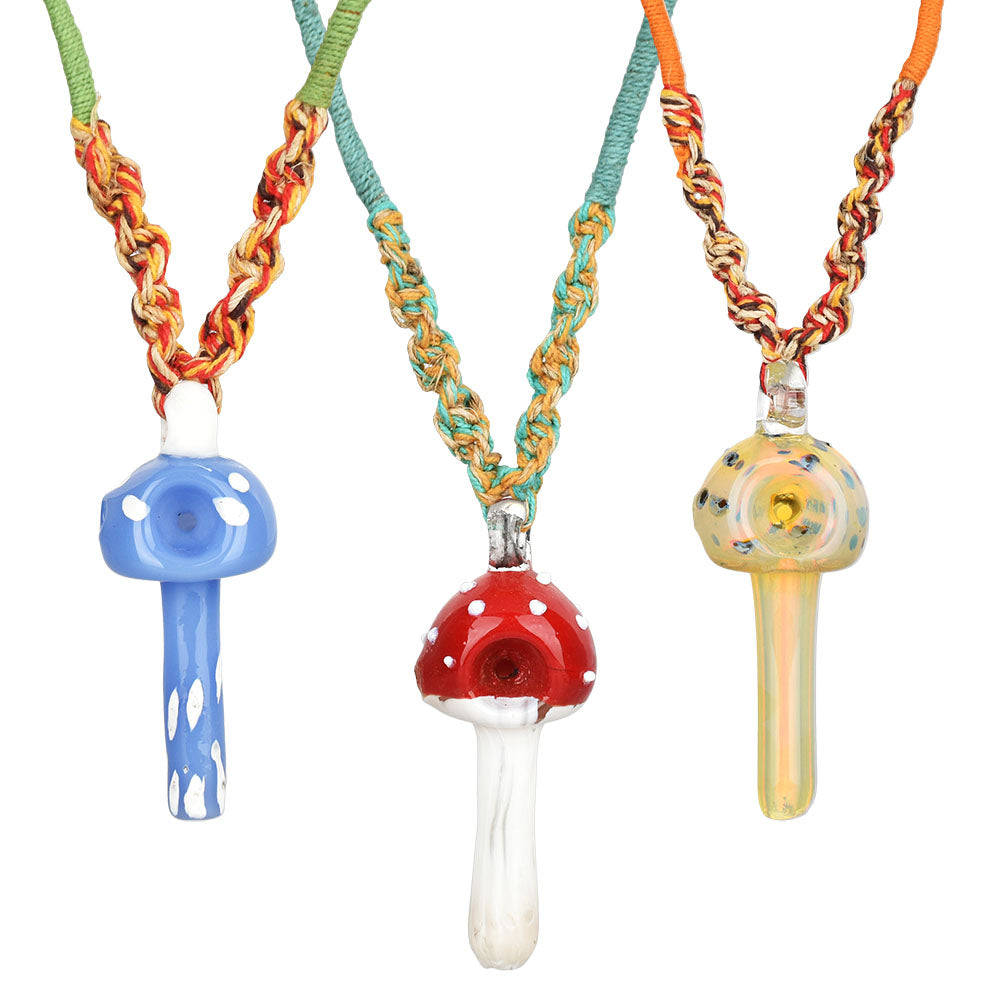 Mushroom Pendant Spoon Pipe Hemp Necklace -19"/ 10pcs