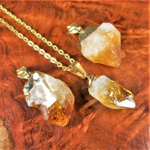 Citrine Crystal Pendant Gold Plated Raw Natural Rough Stone (LR26)