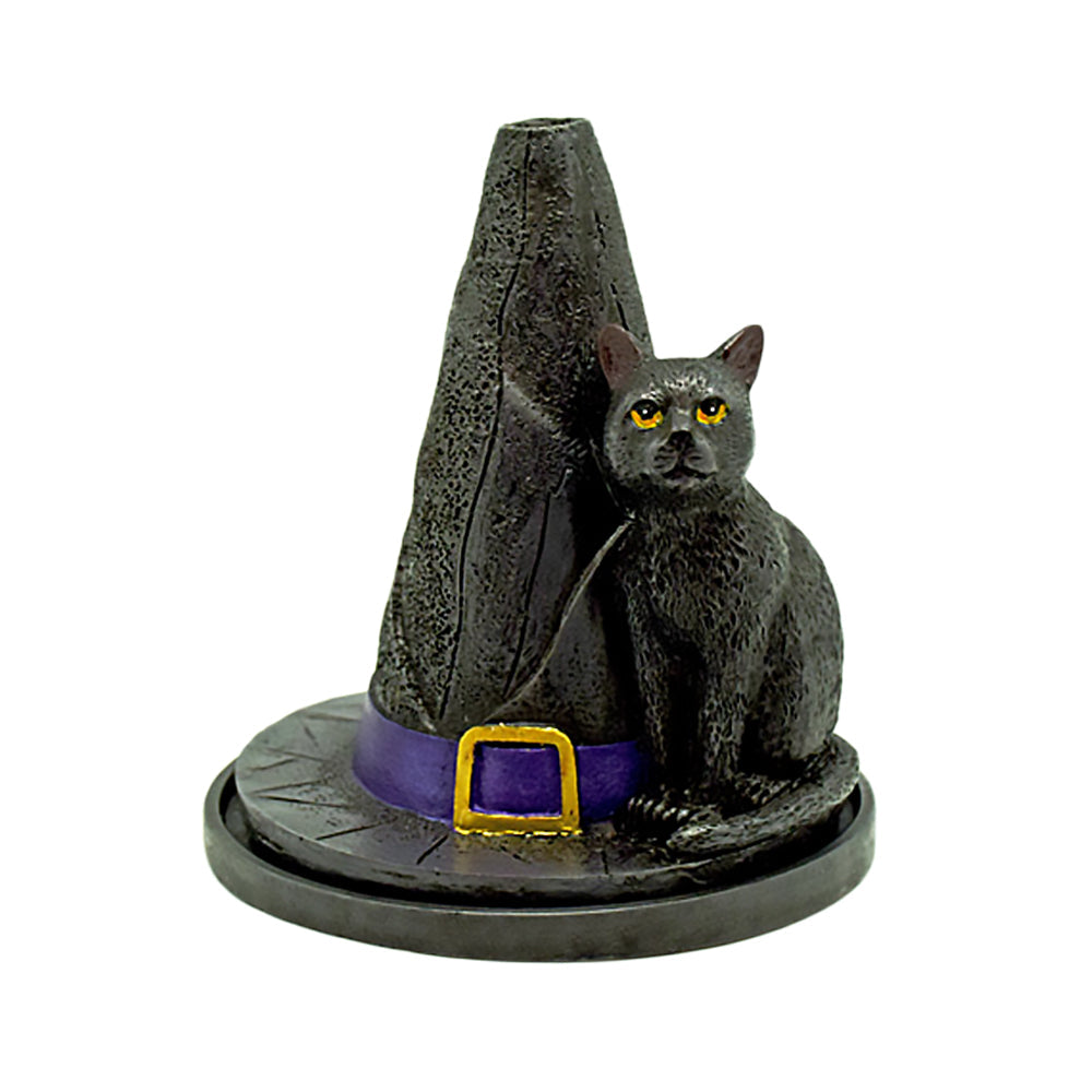 Cat And Witch's Hat Incense Burner - 4.5"