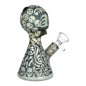 Etched Sugar Skull Glass Water Pipe - 5.5" / 14mm F