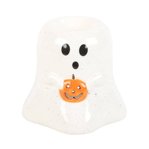 Ghost Shaped Halloween Oil/Wax Tea Light Burner with Pumpkin