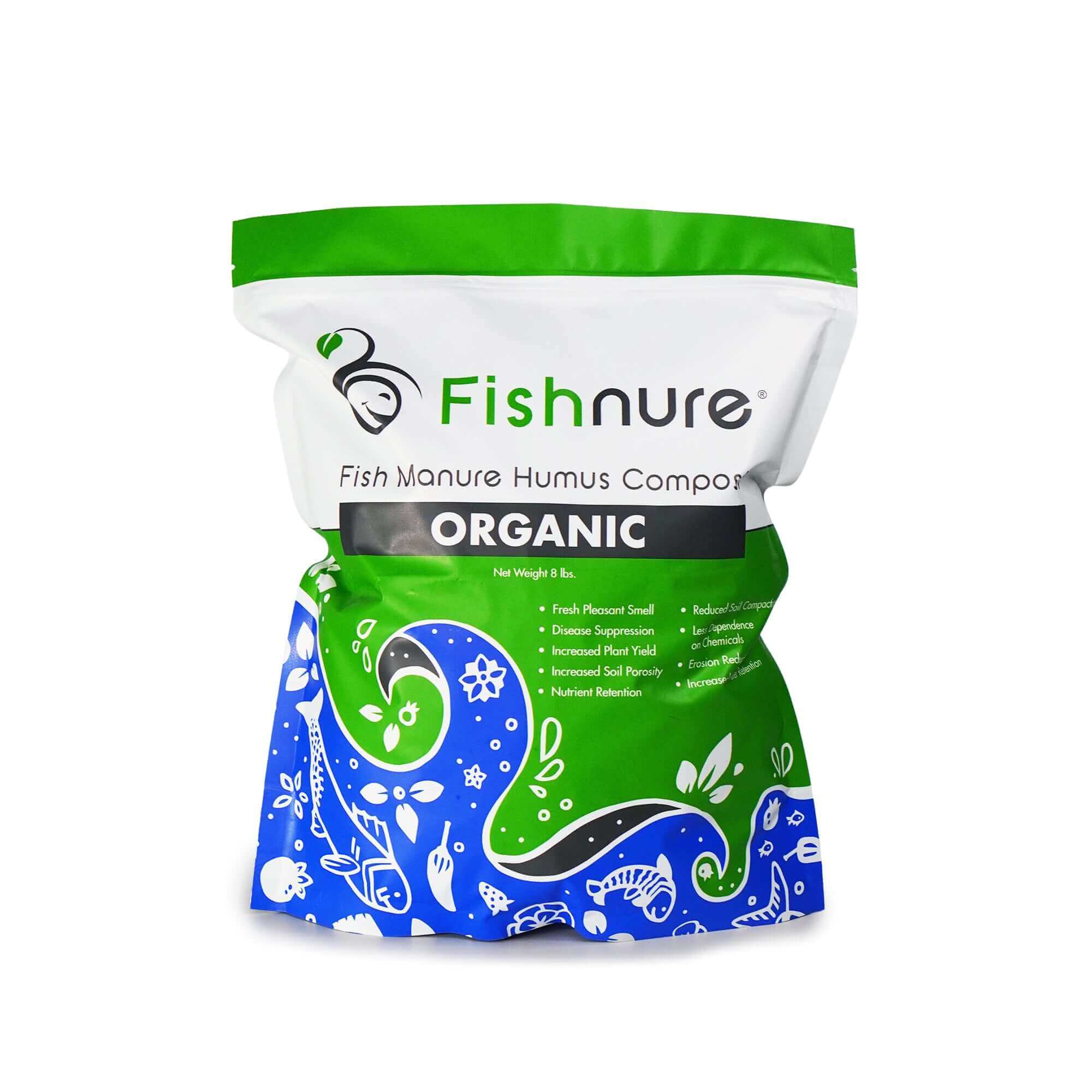 Fishnure 8lb sustainably sourced odorless organic humus compost fertilizer