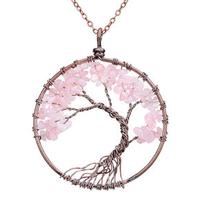 Handmade Genuine Gemstone Chakra Tree of Life Pendant Necklace