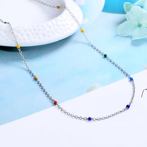 925 Sterling Silver 7 Genuine Chakra Stationary Necklace