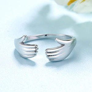 Sterling Silver Hugging Hands Adjustable Ring