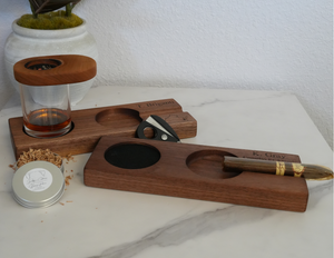 Handcrafted Cigar and Whiskey Tray | Perfect Gift for Men | Elegant Wooden Cigar Ashtray and Whiskey Glass Holder