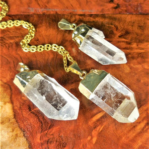 Quartz Crystal Point Pendant (Gold Plated) Raw Gemstone Necklace Jewelry Charm Supply