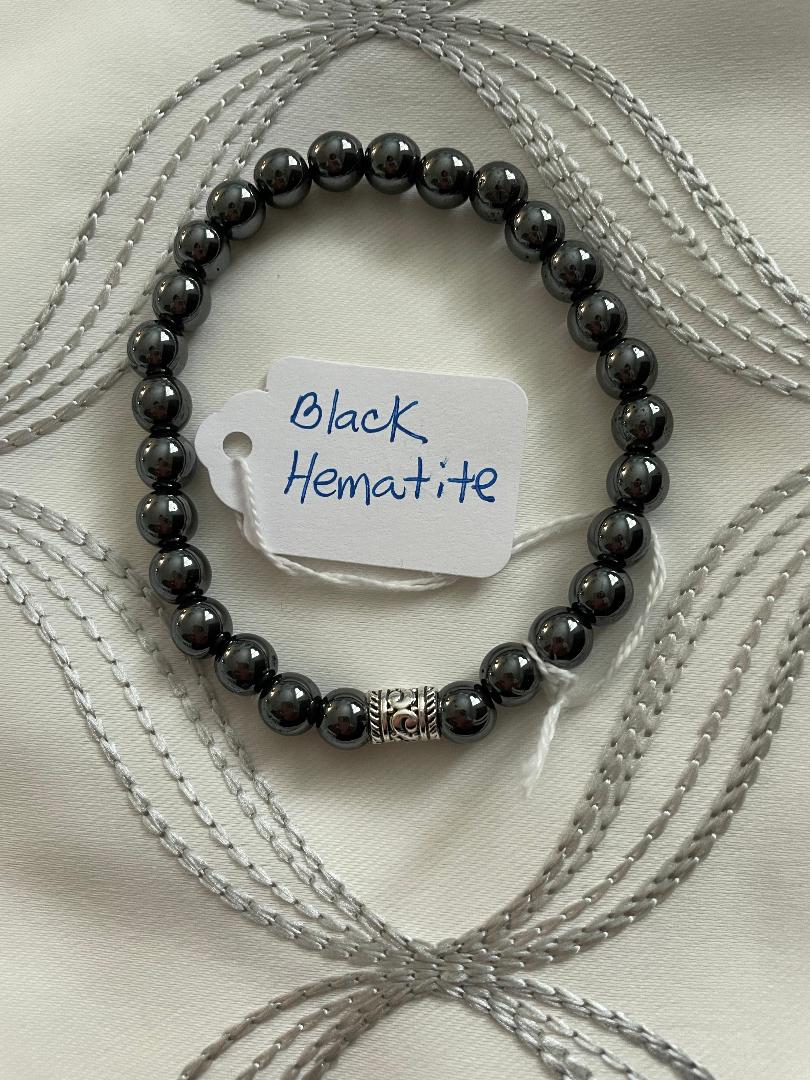 Unisex Black Hematite Beads Stretch Bracelet