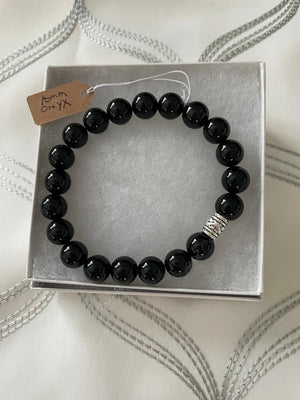 Unisex Black Onyx 10mm Beads Stretch Bracelet