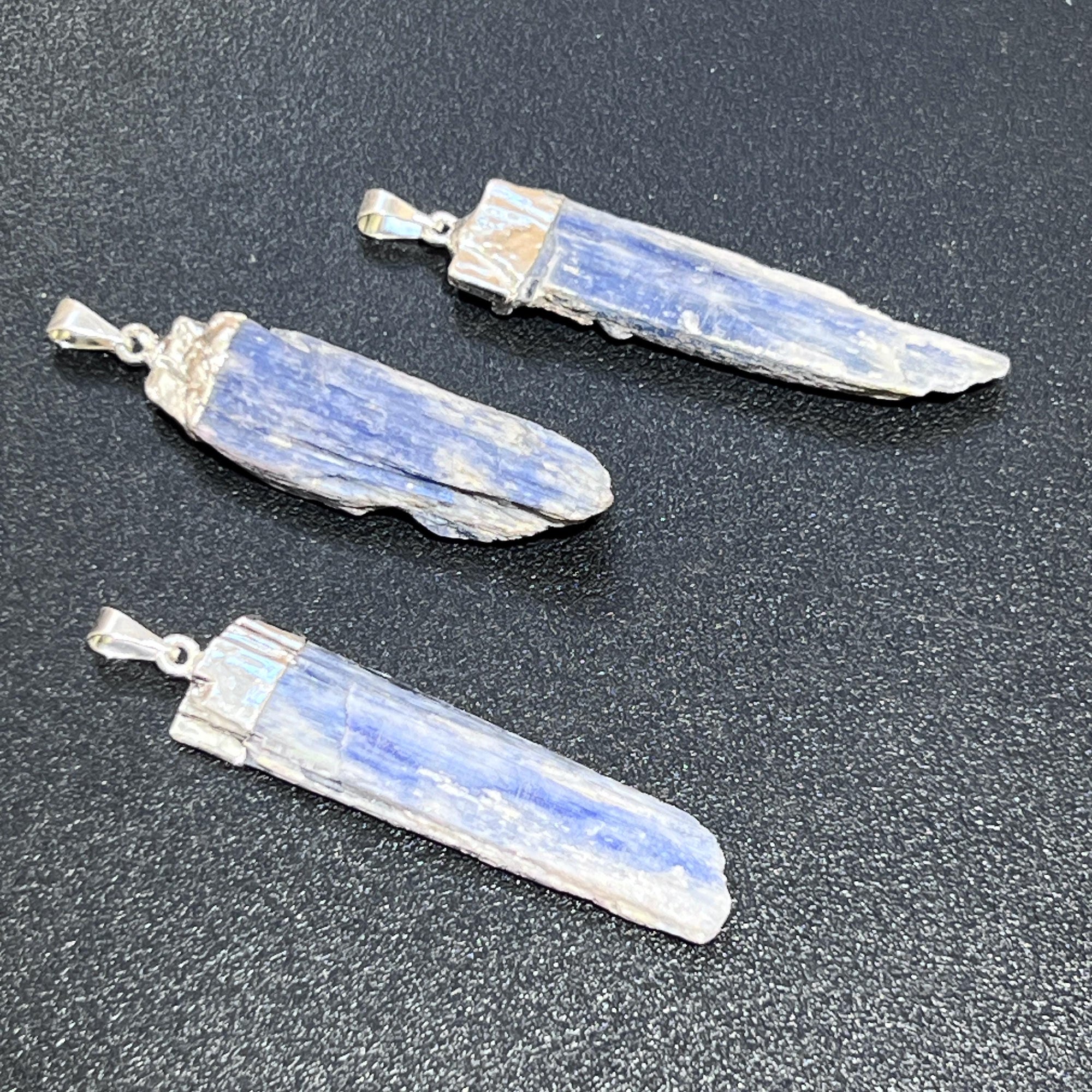 Blue Kyanite Crystal Point Pendant (Silver Plated) Gemstone Jewelry Necklace Supply