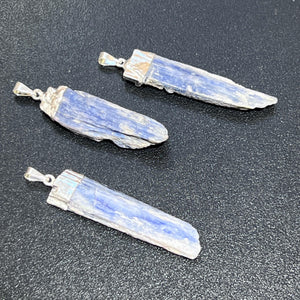 Blue Kyanite Crystal Point Pendant (Silver Plated) Gemstone Jewelry Necklace Supply