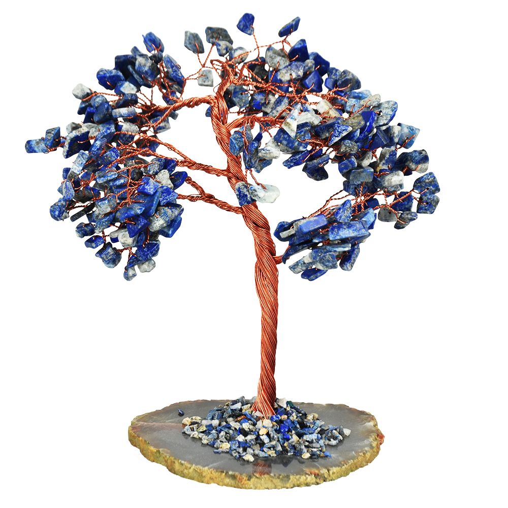 Decorative Lapis Crystal Wire Tree w/ Stone Base - 8"