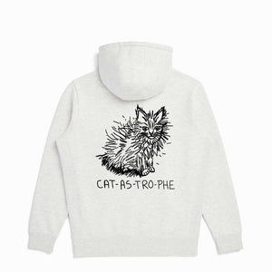 Cat-As-Tro-Phe Organic Cotton Ash Heather Fair Trade Unisex Zip Up Funny Cat Hoodie