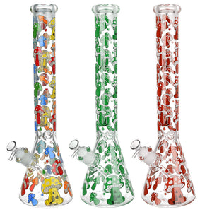 Glow Mushroom Beaker Water Pipe - 18" / 14mm F / Colors Vary