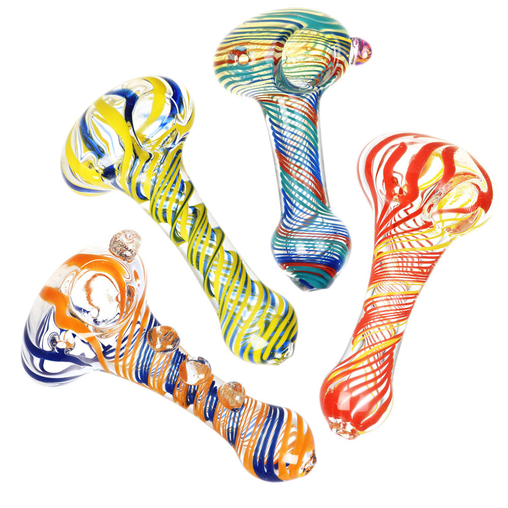 Sada Color Striped Clear Glass Hand Pipe - 3.75"/Colors Vary