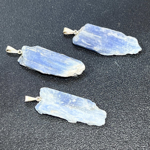 Kyanite Crystal Point Pendant (Silver Plated Bail) Gemstone Jewelry Necklace Supply