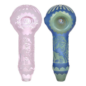 Milkyway Buddha Sandblasted Glass Spoon Pipe | 4.5"