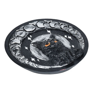 Moon Cat Polyresin Round Incense Burner - 5"