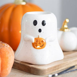 Ghost Shaped Halloween Oil/Wax Tea Light Burner with Pumpkin