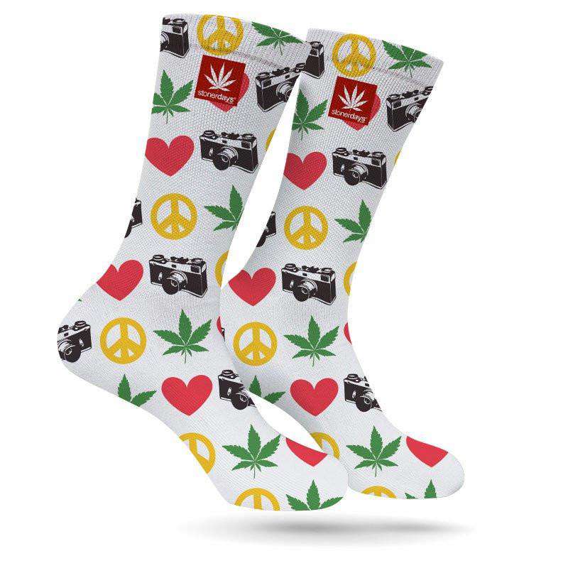 PEACE LOVE WEED PHOTOGRAPY CREW SOCKS