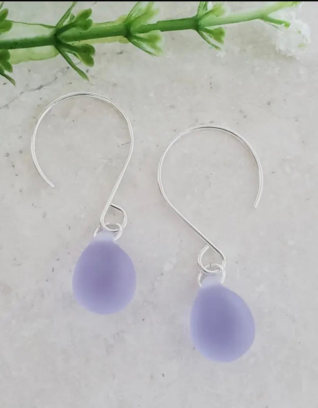 Silver Eco Sea Glass Droplets Earrings - Periwinkle