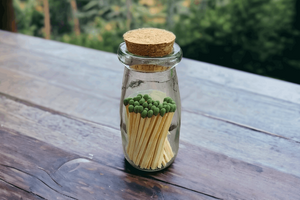 Apothecary matches in a glass tincture bottle with cork top firestarter fireplace rustic black cauldron