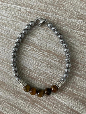 Unisex Silver Hematite Beads Clasps Bracelet